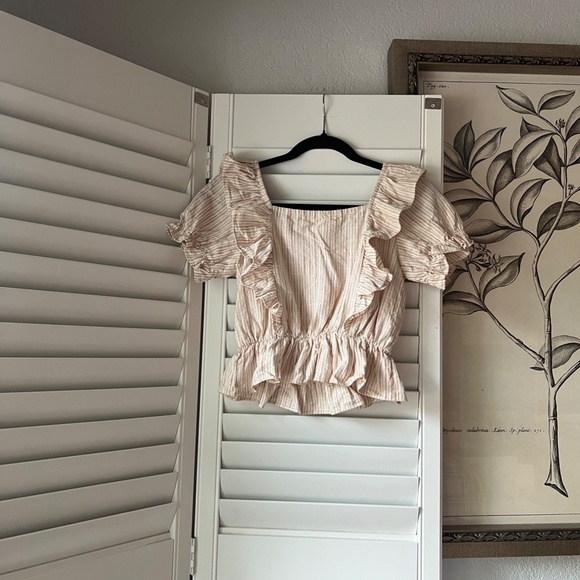 Line and Dot White Textured Blouse - Size XS - Picture 6 of 6